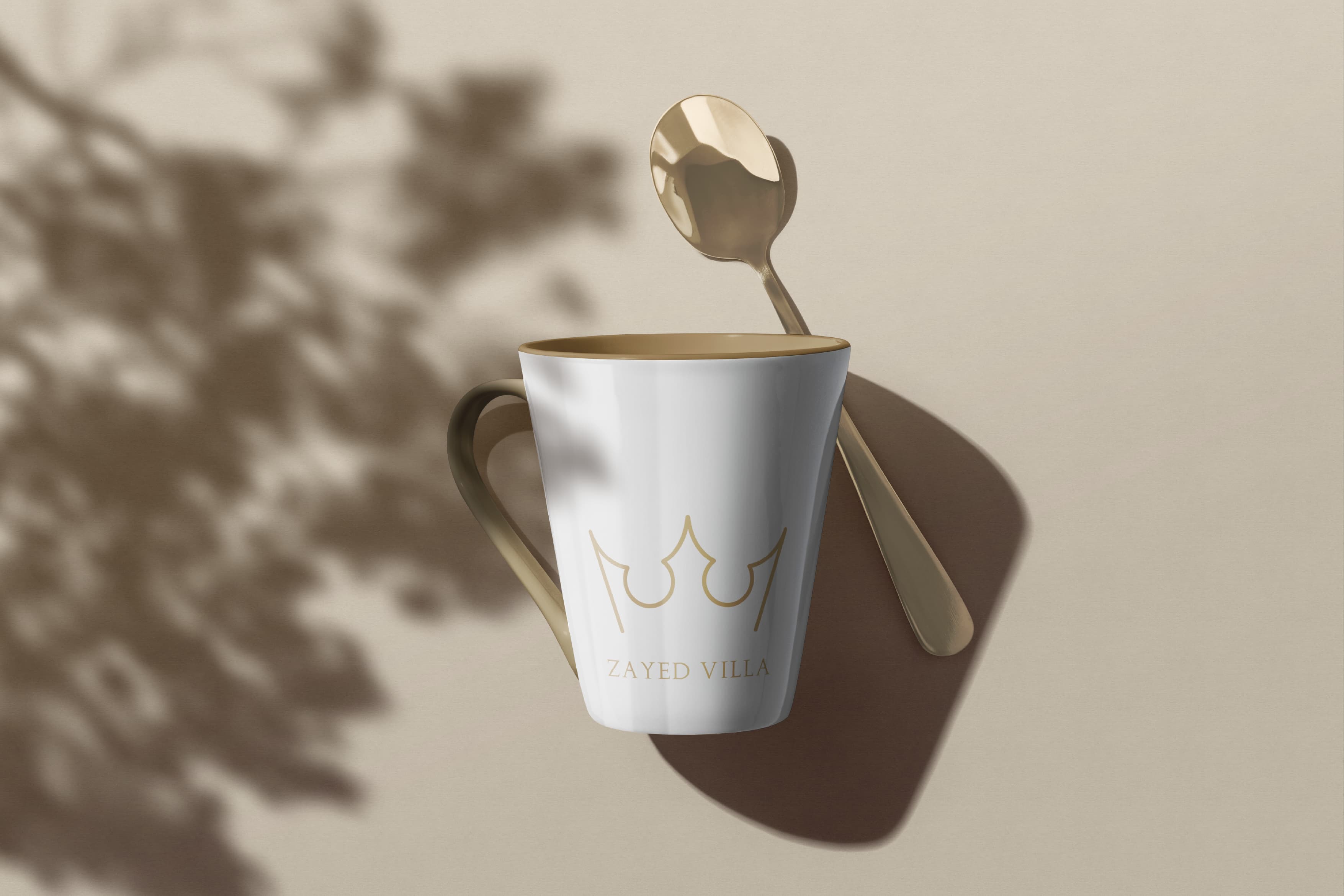 Zayed Villa branded tableware with palm-leaf shadow